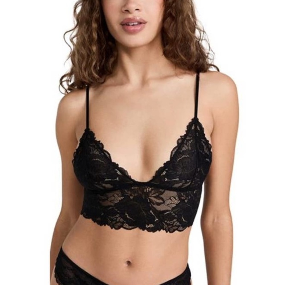 (B32) Free People Black Combo Everyday Lace Longline Bralette, Size XS, NWOT